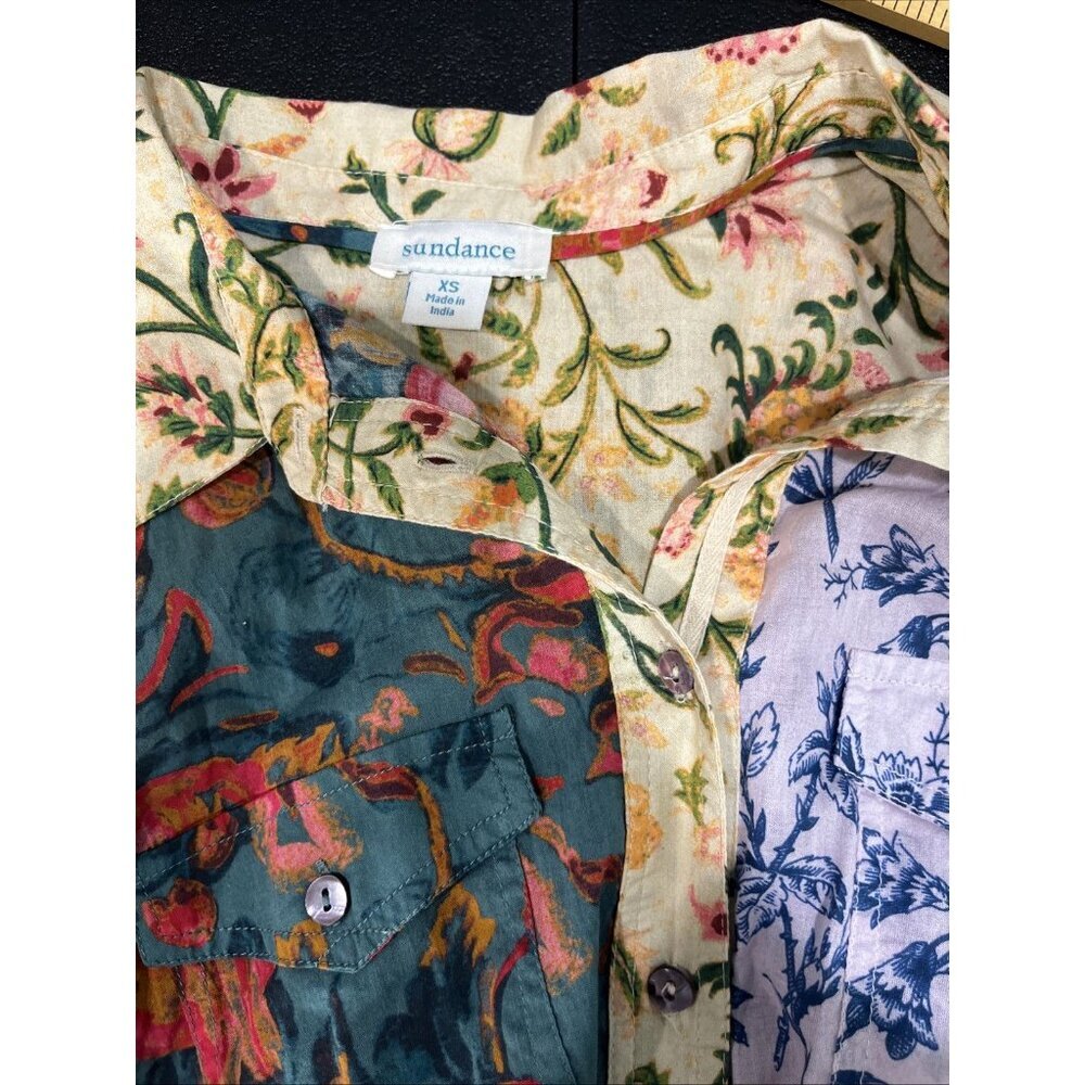 Sundance Womens Floral Patchwork Button Down Shirt XS Boho Cottage Artsy‎ Whimsi - Picture 5 of 8